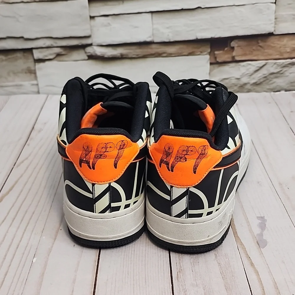 White Black and Orange Nike Air Force 1 - Picture 3 of 7